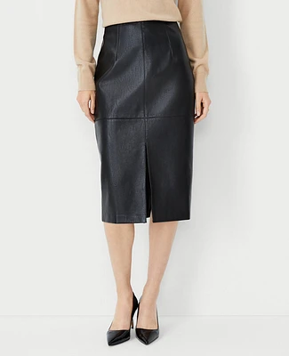 Ann Taylor Petite Pebbled Faux Leather Seamed Pencil Skirt Black Women's