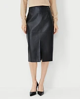 Ann Taylor Petite Pebbled Faux Leather Seamed Pencil Skirt Black Women's