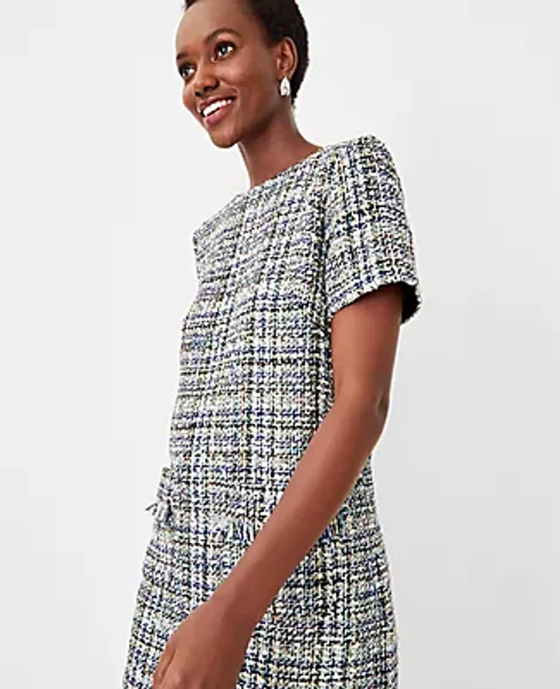 Ann Taylor Petite Shimmer Tweed Pocket Shift Dress