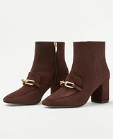 Ann Taylor Chain Block Heel Suede Booties Chocolate Women's