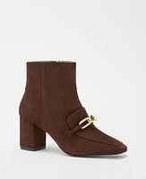 Ann Taylor Chain Block Heel Suede Booties Chocolate Women's