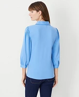 Ann Taylor Pearlized Button Polo Top Size 2XS Pure Azure Women's