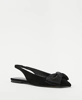 Ann Taylor Crystal Bow Pointy Toe Suede Slingback Flats Black Women's