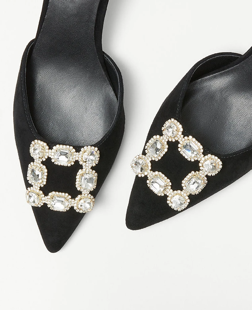 Ann Taylor Crystal Buckle Suede Kitten Heel Pumps Size 8 Black Women's