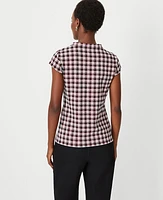 Ann Taylor Plaid Mock Neck Top Black Women's