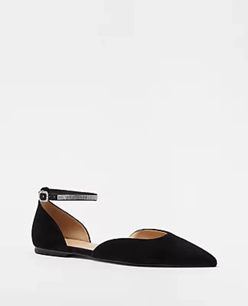 Ann Taylor Crystal Ankle Strap Pointy Toe Suede Flats