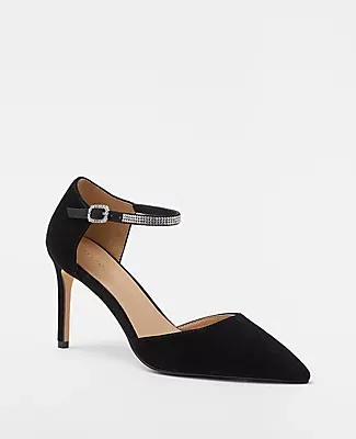 Ann Taylor Crystal Ankle Strap Suede Pumps
