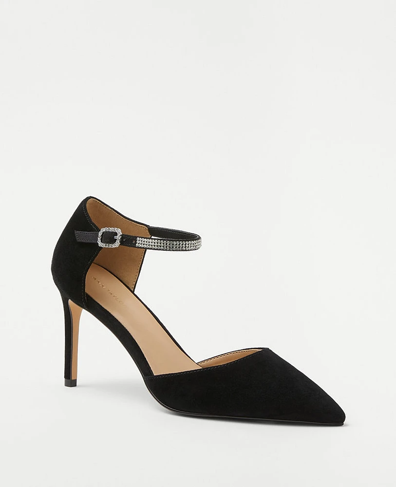 Ann Taylor Crystal Ankle Strap Suede Pumps Women's