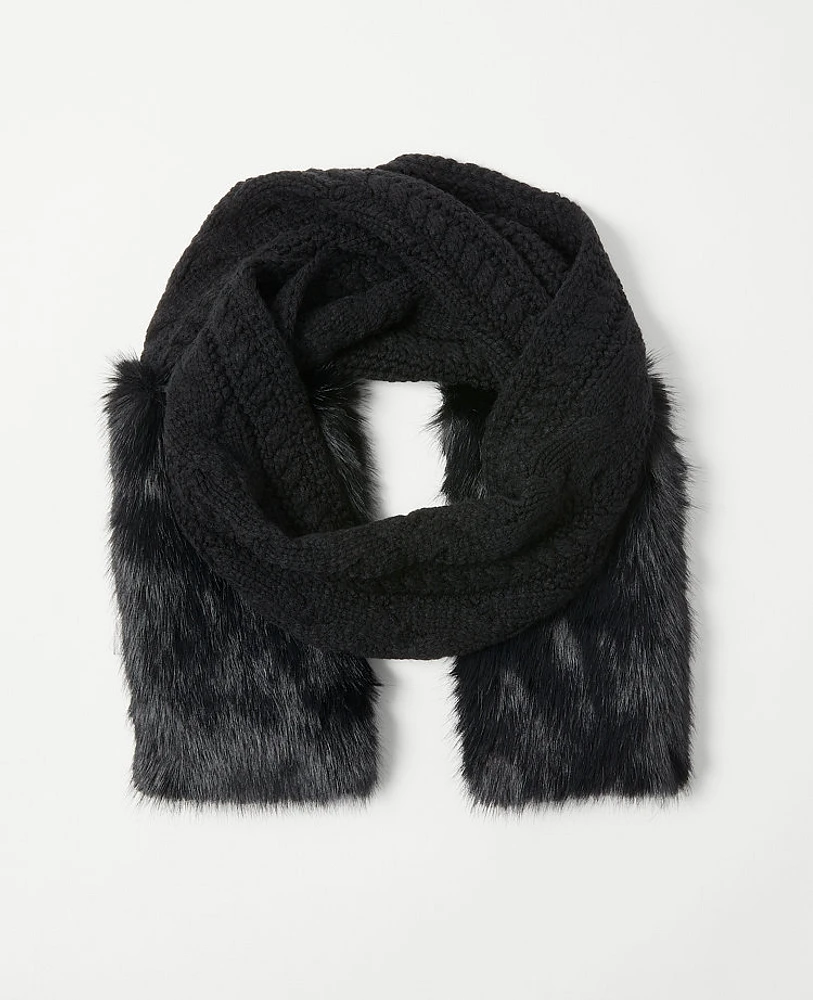 Ann Taylor Faux Fur Cable Scarf Black Women's