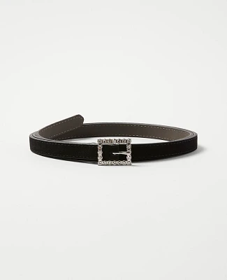 Ann Taylor Crystal Square Buckle Leather Belt Black Women's