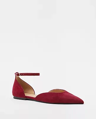 Ann Taylor Ankle Strap Pointy Toe Suede Flats