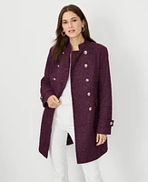 Ann Taylor Shimmer Tweed Fitted Double Breasted Coat Potent Purple Women's