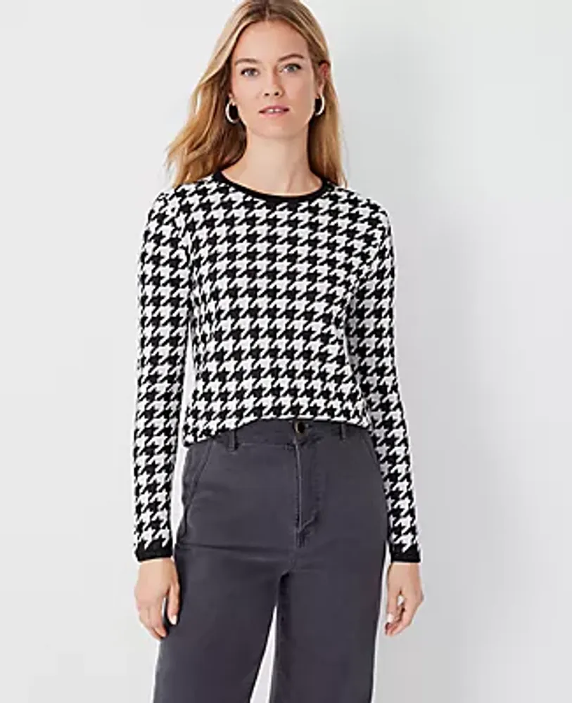 Ann Taylor Petite Shimmer Houndstooth Jacquard Sweater