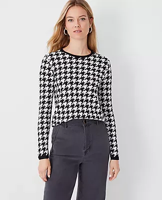 Ann Taylor Petite Shimmer Houndstooth Jacquard Sweater