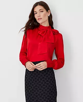 Ann Taylor Petite Smocked Cuff Bow Blouse