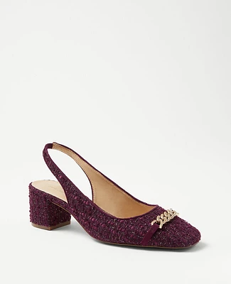 Ann Taylor Chain Tweed Cap Toe Block Heel Slingback Pumps Potent Purple Women's