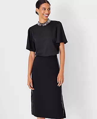 Ann Taylor Sequin Trim Mock Neck Top