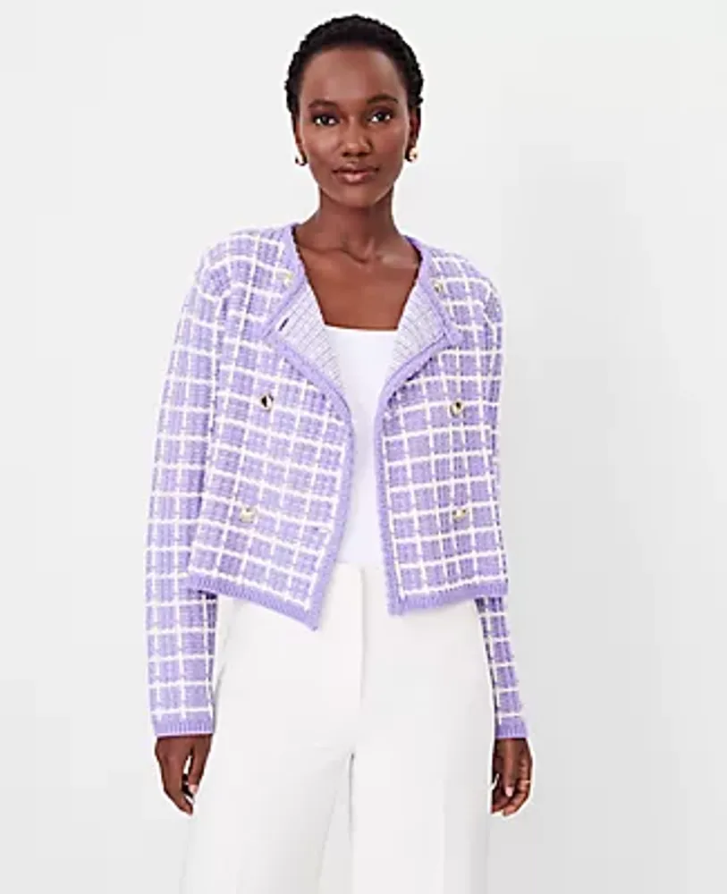 Ann Taylor Plaid Stitch Sweater Jacket