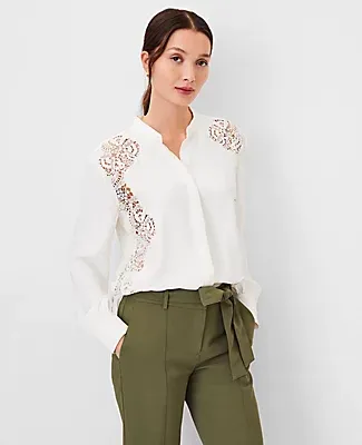 Ann Taylor Lace Paneled Oversized Button Down Shirt