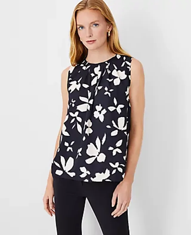 Petite Floral Mixed Media Pleat Front Top