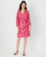 Ann Taylor Floral Puff Sleeve Belted Shift Dress Peppermint Stick Women's