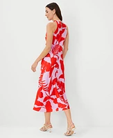 Ann Taylor Halter Sleeveless Midi Flare Dress Fiery Red Women's