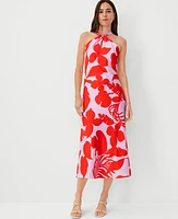 Ann Taylor Halter Sleeveless Midi Flare Dress Fiery Red Women's