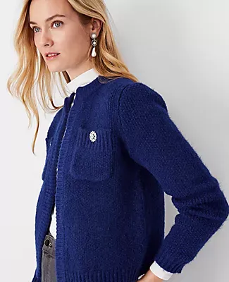 Ann Taylor Jeweled Button Pocket Sweater Jacket