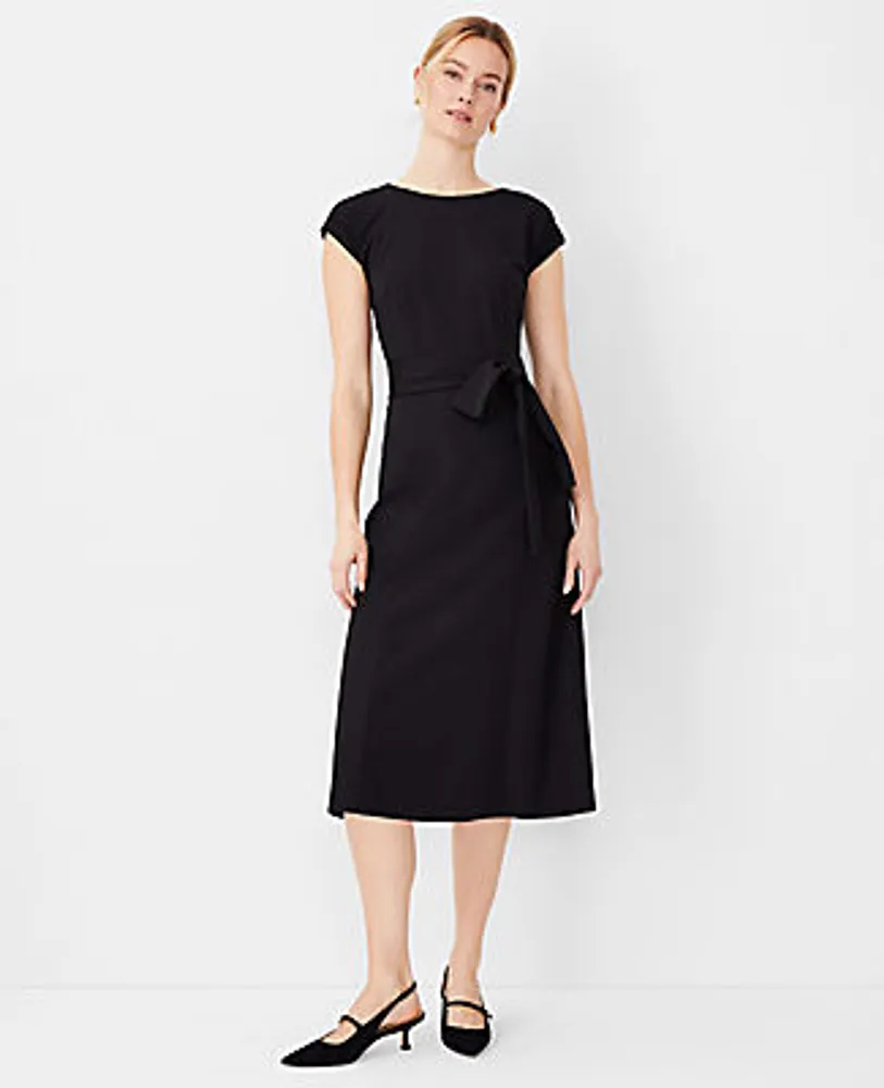 Ann Taylor Cap Sleeve Tie Waist Midi Dress