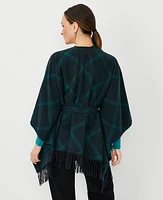 Ann Taylor Windowpane Wrap Poncho Black Women's