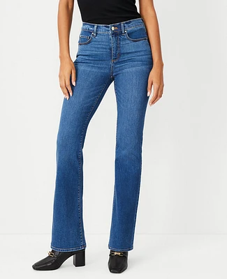 Ann Taylor Petite Mid Rise Boot Jeans in Bright Mid Indigo Wash - Curvy Fit Size 00 Women's