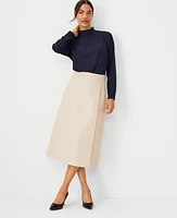 Ann Taylor Pebbled Faux Leather Wrap Midi Skirt Toasted Oat Women's