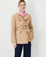 Ann Taylor Quilted Belted Double Breasted Jacket Size XS Cafe au Lait Women's