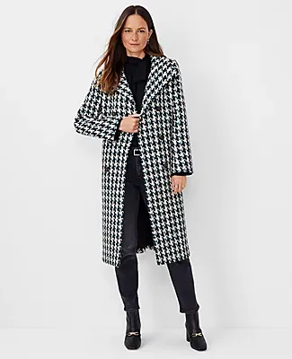 Ann Taylor Petite Houndstooth Funnel Neck Double Breasted Coat