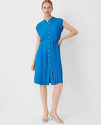 Ann Taylor Pleated Belted Midi Dress