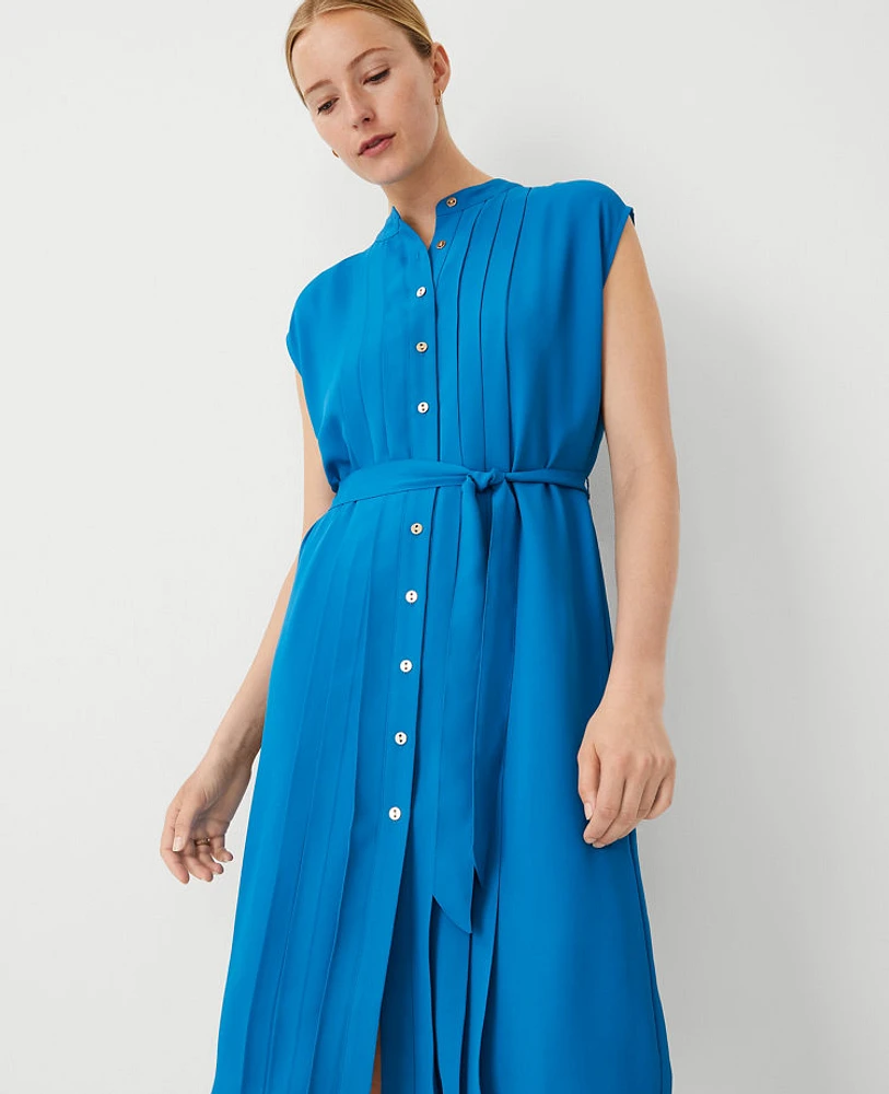 Ann Taylor Pleated Belted Dress Santorini Women's