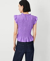 Ann Taylor Smocked Ruffled Top Violet Women's