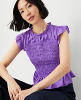 Ann Taylor Smocked Ruffled Top Violet Women's