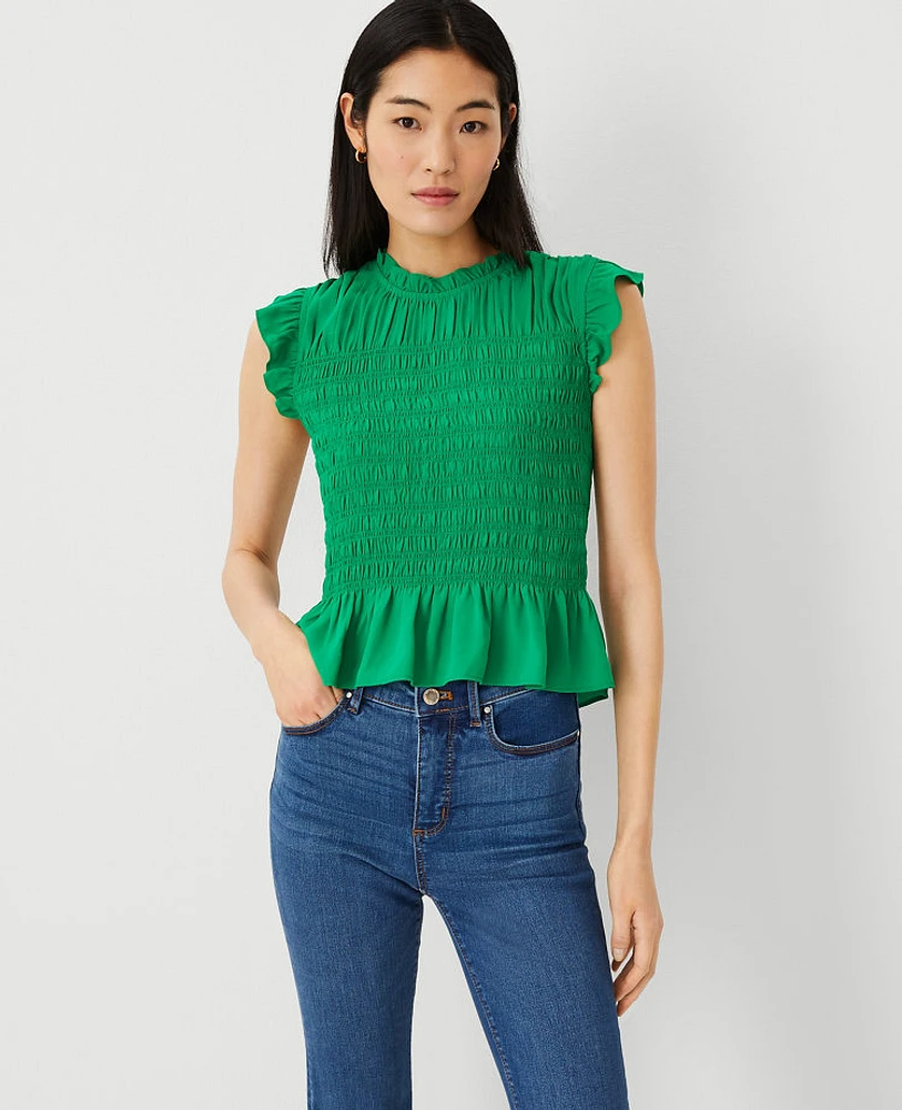 Ann Taylor Smocked Ruffled Top Women's