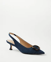 Ann Taylor Denim Tortoiseshell Print Buckle Pointy Toe Slingback Pumps Size 7 1/2 Dark Denim Blue Women's