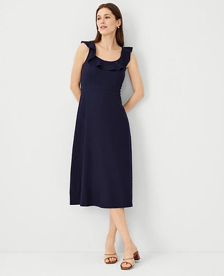 Ann Taylor Linen Blend Scoop Neck Flare Dress Night Sky Women's