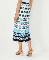 Ann Taylor Geo Border Linen Blend Midi Column Skirt Cerulean Blue Women's