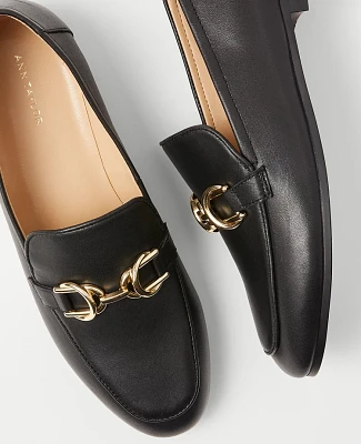 Ann Taylor Chain Bit Leather Loafers Black Women's