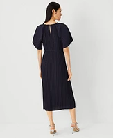 Ann Taylor Plisse Belted Midi Dress Night Sky Women's