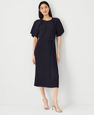 Ann Taylor Plisse Belted Midi Dress Night Sky Women's