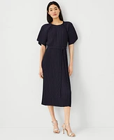 Ann Taylor Plisse Belted Midi Dress Night Sky Women's