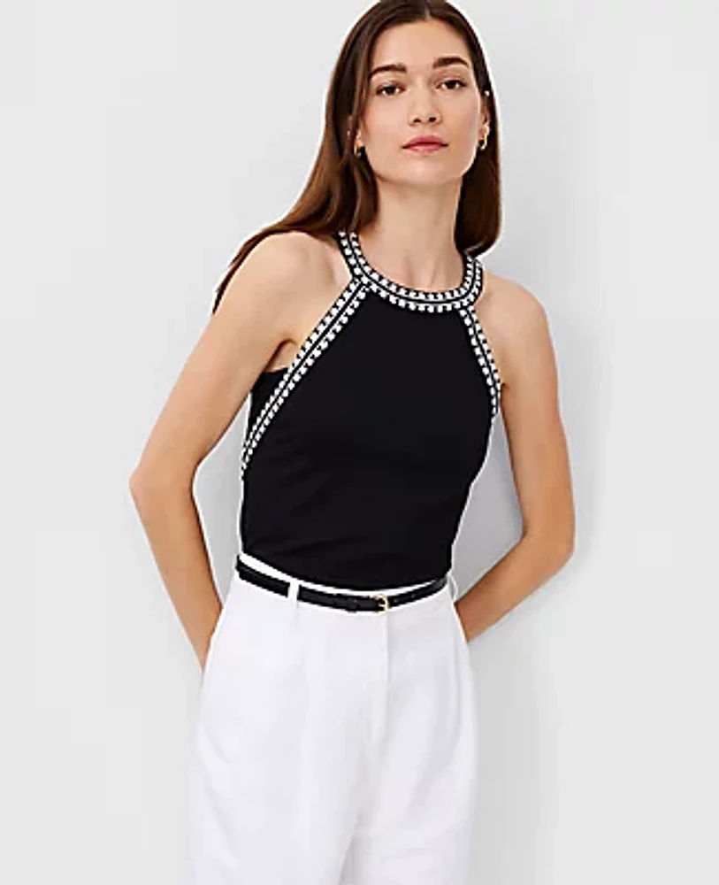 Ann Taylor Embroidered Halter Top