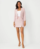 Ann Taylor Tweed Short V-Neck Jacket Pink/Purple Combo Women's