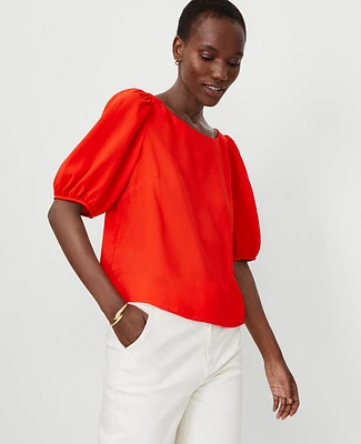 Ann Taylor Boatneck Popover Top Fiery Red Women's