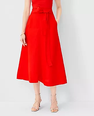 Ann Taylor Linen Blend Tie Waist Pocket Midi Skirt